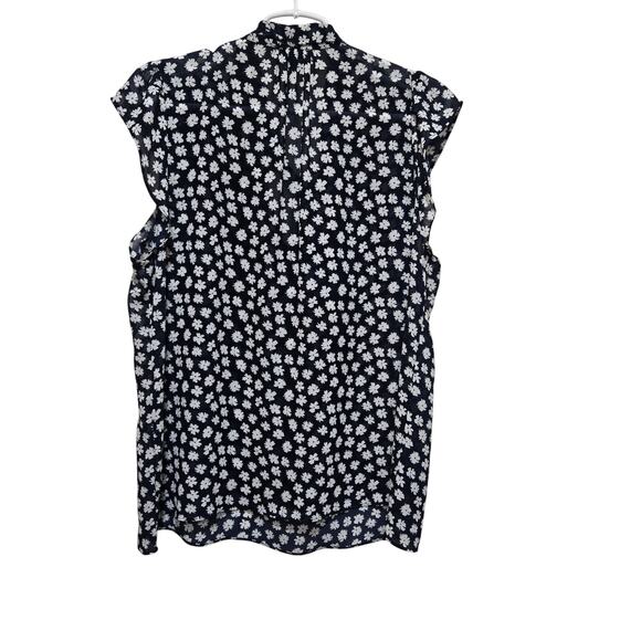 J.Crew Navy White Ditsy Floral Tie Neck Blouse Women’s Large - Picture 2 of 8